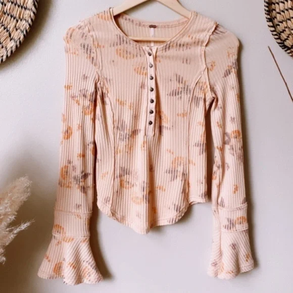 Free People Layer Me Henley Long Sleeve Top in Peach Size XS - Picture 10 of 11